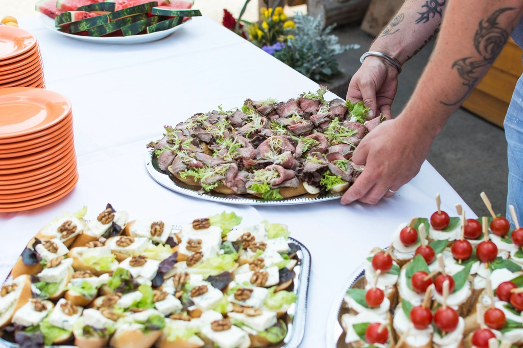 Catered buffet table set for an event